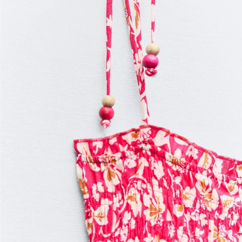 Zara limited edition bohemian print beaded strap midi dress - Picture 6 of 7